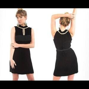 60s Audrey Hepburn Style Velvet Black Party Dress Vintage